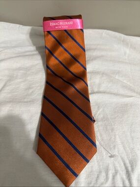 Isaac Mizrahi Orange Tie with Navy Diagonal Stripes